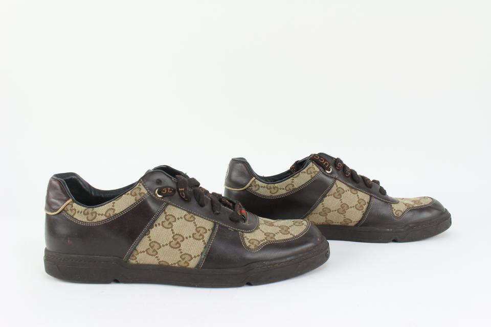 Gucci Monogram Pattern Leather Sneakers - Grey Sneakers, Shoes - GUC1370099