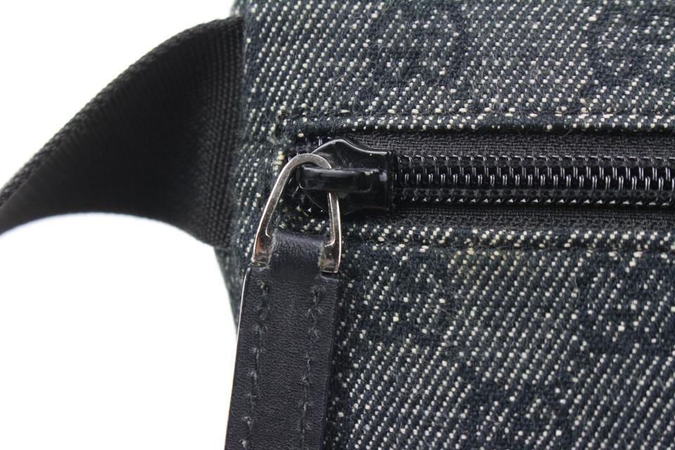 Vintage GUCCI GG Monogram Blue Grey Black Denim Canvas Leather Belt Bum  Fanny Pack Waist Bag