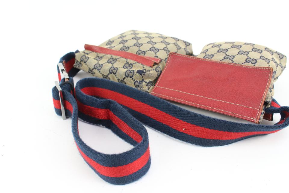 Gucci Navy Blue Monogram GG Belt Bag Fanny Pack Waist Pouch