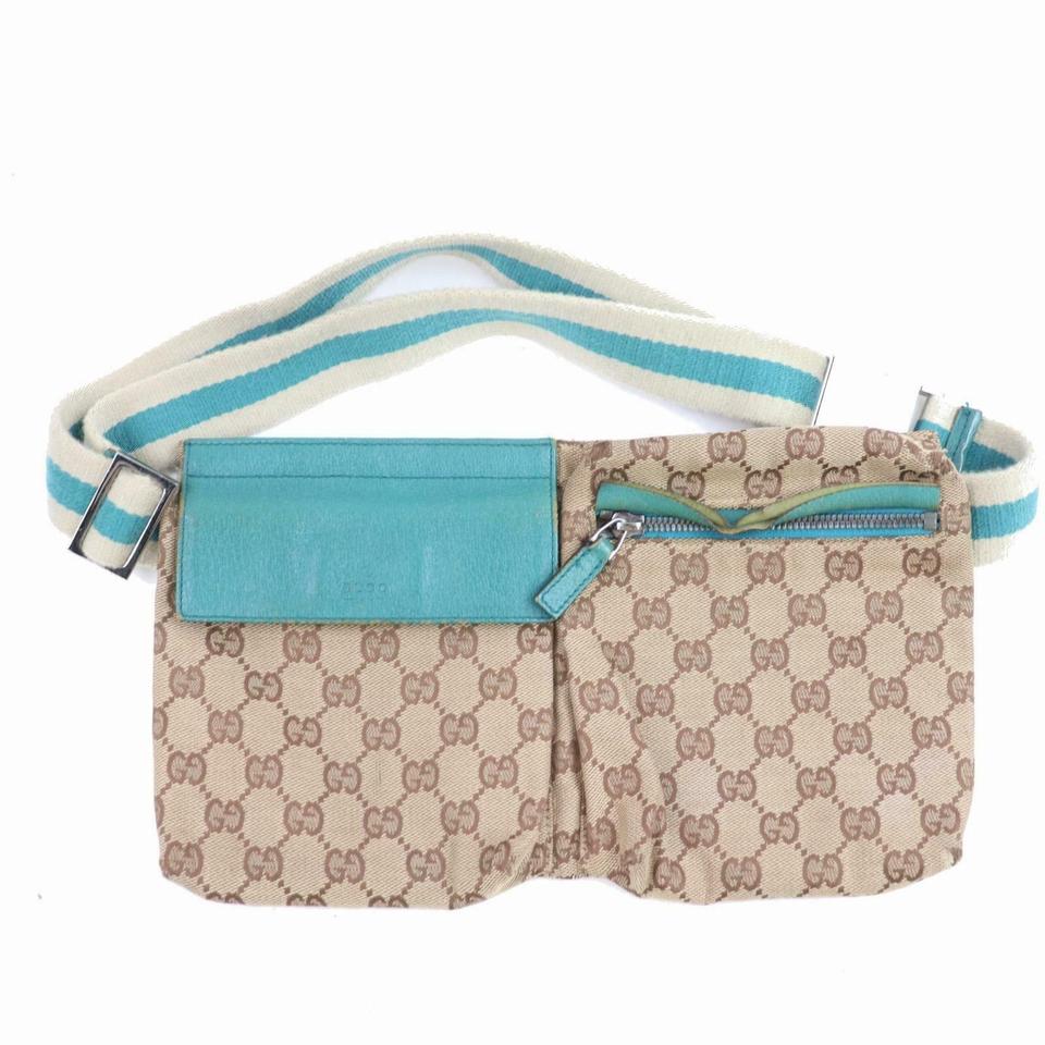 Gucci Turquoise Web Monogram GG Belt Bag Fanny Pack Waist Pouch 871507w, Women's, Size: One Size