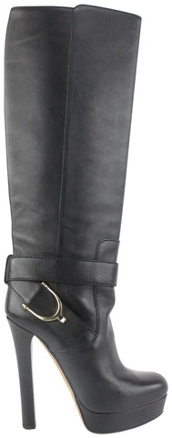 Gucci Women's 35.5 Black Leather Horsebit Boots 1gg1105