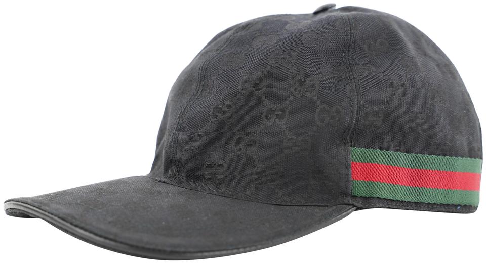 Gucci Size L Black Monogram GG Sherry Web Baseball Cap Hat
