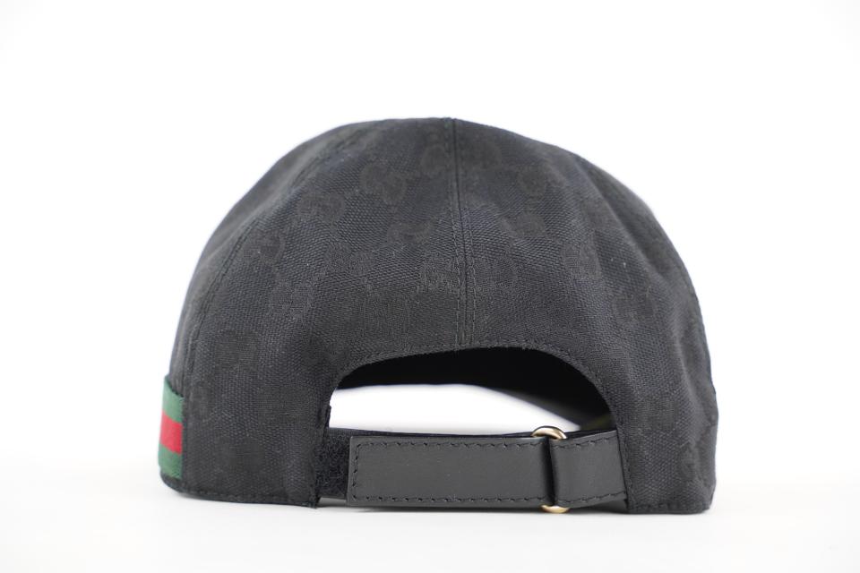 Gucci Size L Black Monogram GG Sherry Web Baseball Cap Hat 