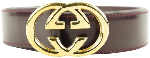 Gucci Bordeaux Burgundy x Gold GG Interlock Logo Belt 735ggs324