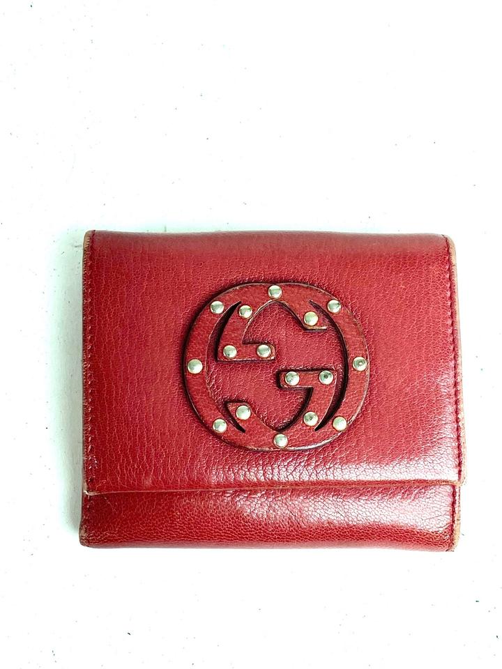 Gucci Studded Soho GG Compact Burgundy leather Wallet 20g69