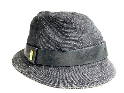 Gucci Monogram Charcoal Black Denim Bucket Hat 4gg610
