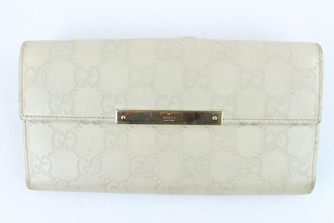 Gucci Ivory Guccissima Leather Bifold Flap Long Wallet 130gks429