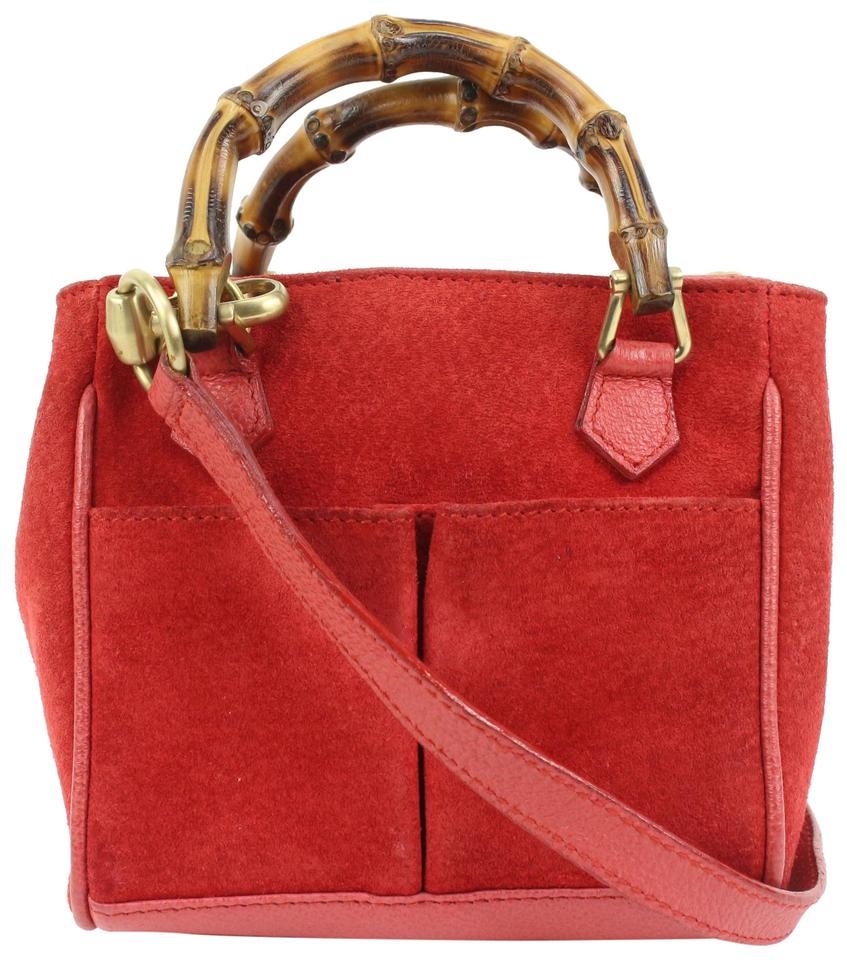 Gucci Red Suede Mini Bamboo Crossbody Bag 8g321s