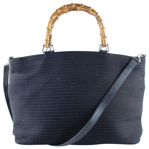 Gucci Quilted Black Bamboo Tote with strap 5g615