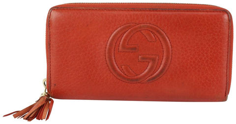 Gucci Red Leather Fringe Tassel Soho Zip Around Continental Wallet 1G1014