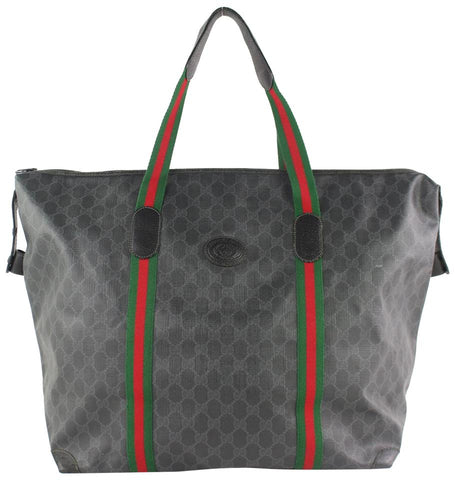 Gucci Sherry Monogram Web Travel 228808 Black Coated Canvas Tote