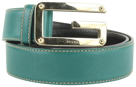 Gucci 80/32 Teal Leather G Logo Belt 128g41