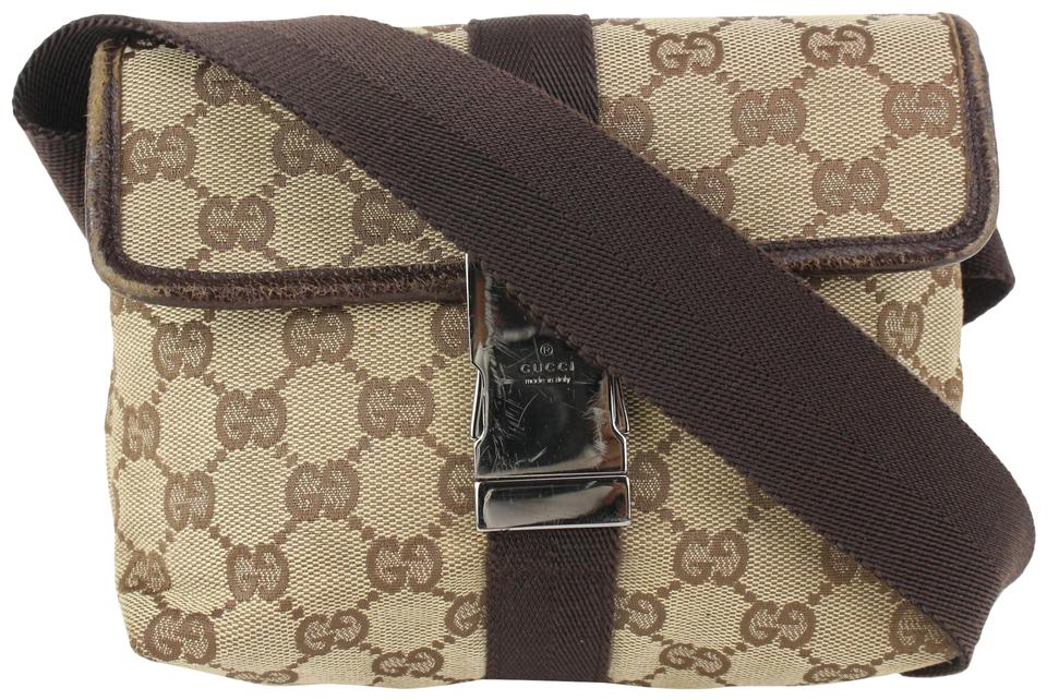 Gucci, Bags, Gucci Mens Waist Bag Belt 0 Centennial Print Logo Brown Sz M