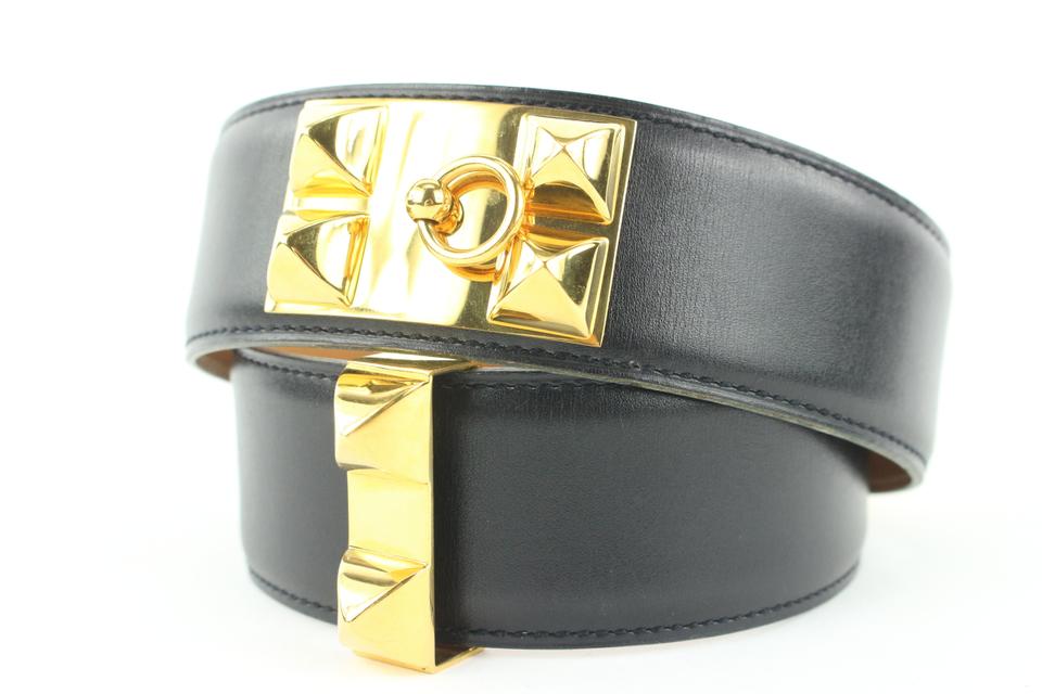 Hermes Black x Gold Medor Collier de Chien Waist Belt 727her324
