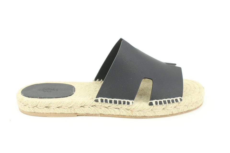 Hermès Men's SZz42 Black Calfskin Antigua Espadrille Sandals Slides S126H56