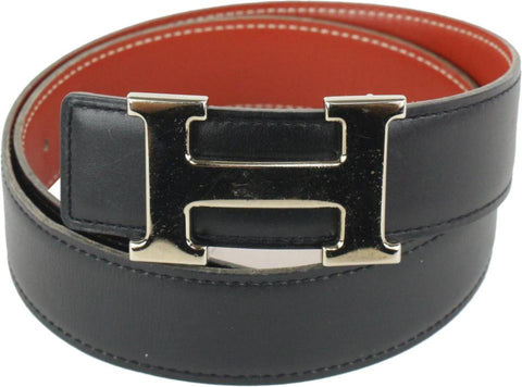 Hermès Black x Brick 32mm Reversible H Logo Belt Kit Silver 2H91a