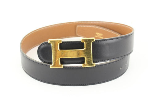 Hermès Black x Brown 32mm Reversible H Logo Belt Kit 84h615s