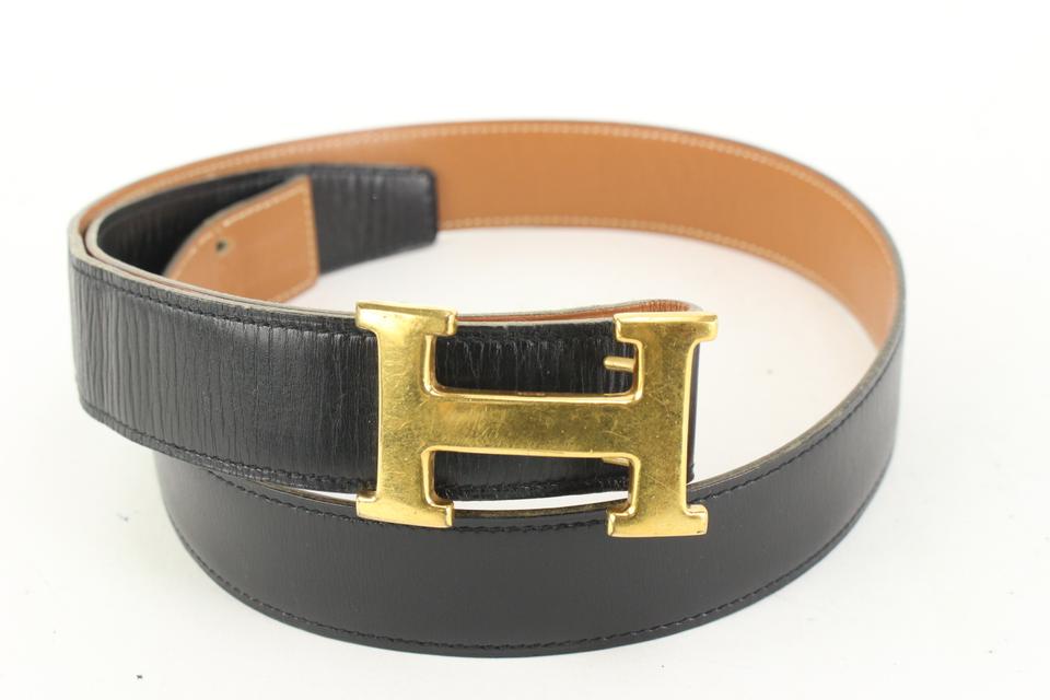 Hermès Size 100 Black x Brown x Gold 32mm Reversible H Logo Belt Kit 85he52s