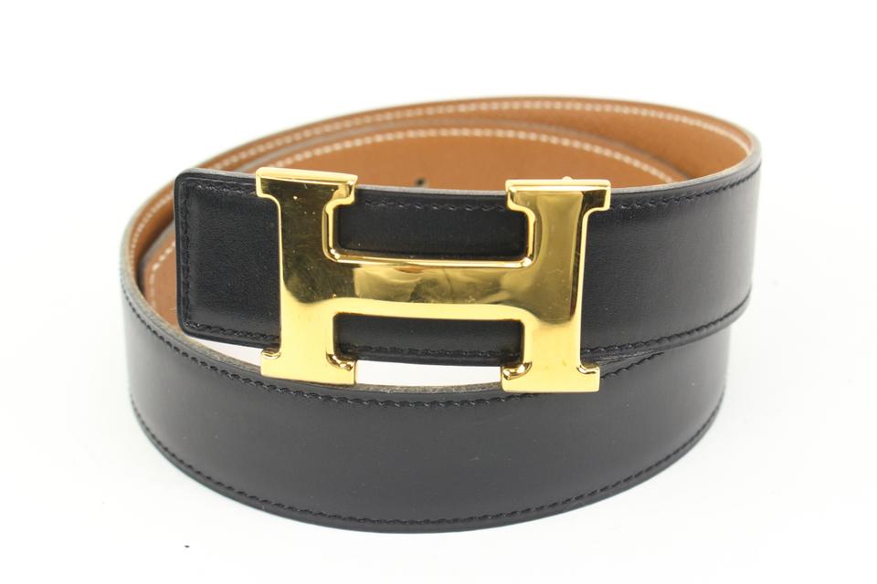 Hermès Black x Brown x Gold 32mm Reversible H Logo Belt Kit 49h421s