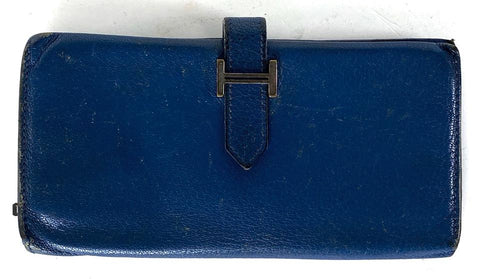 Hermès Blue Chèvre Leather Bearn Bifold Long Flap Wallet 1her68