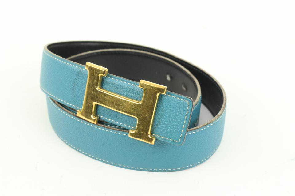 Hermes Reversible 32 mm Black/Blue Jeans Swift 75 Belts