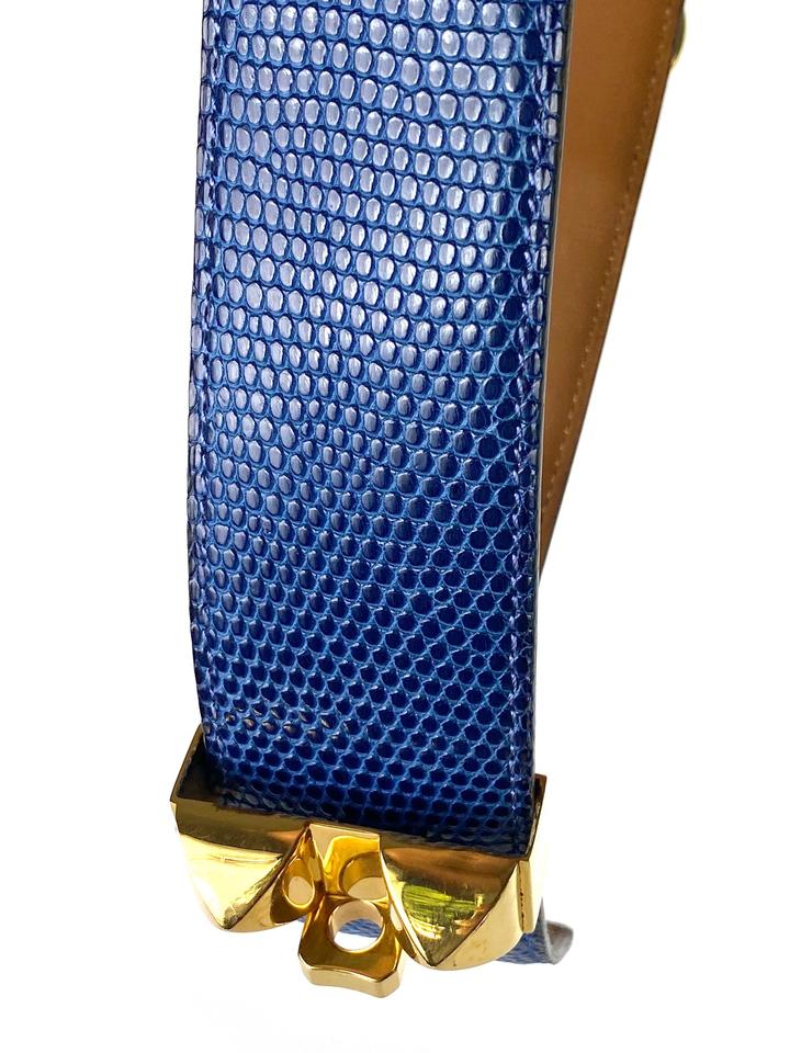 Hermès Medor CDC Collier de Chien Lizard Blue Belt Gold Stud Spike 5he0