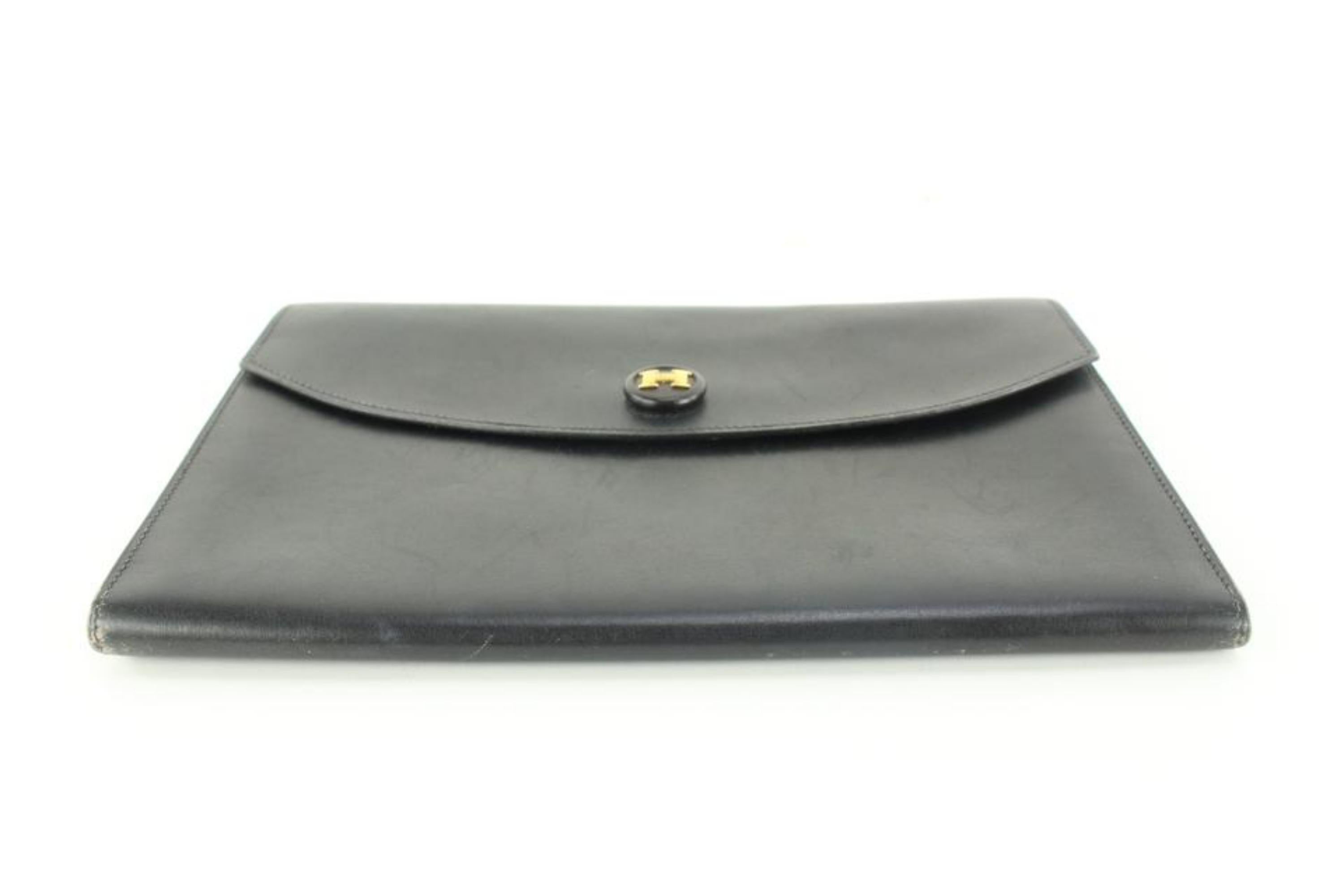 Hermès Black Box Calf Leather Pochette Rio Clutch 81h615s