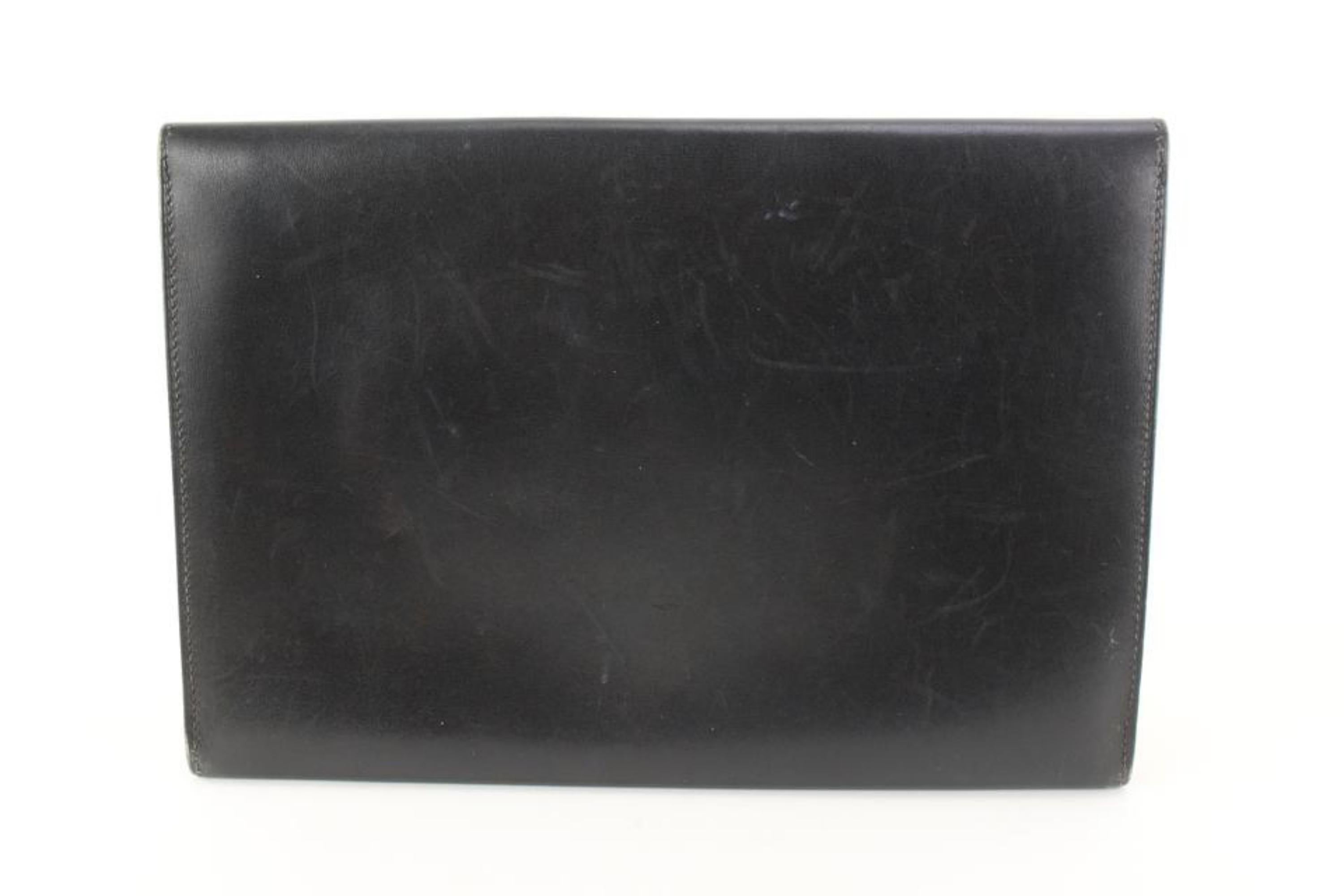 HERMES Box Leather Pochette Rio Black 18778