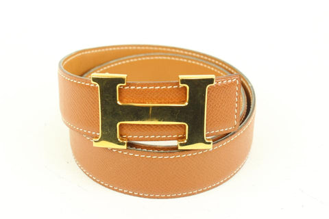 Hermès Brown x Gold 32mm Reversible H Logo Belt Kit 67h422s
