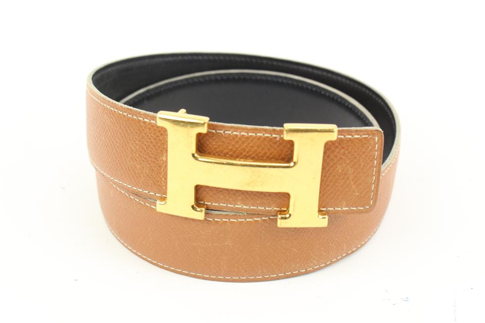 Hermès size 75 Brown x Black 32mm Reversible H Logo Belt Kit 73h418s