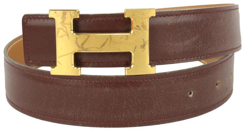 Hermès Brown x Gold 32mm Reversible H Logo Belt Kit 11her721