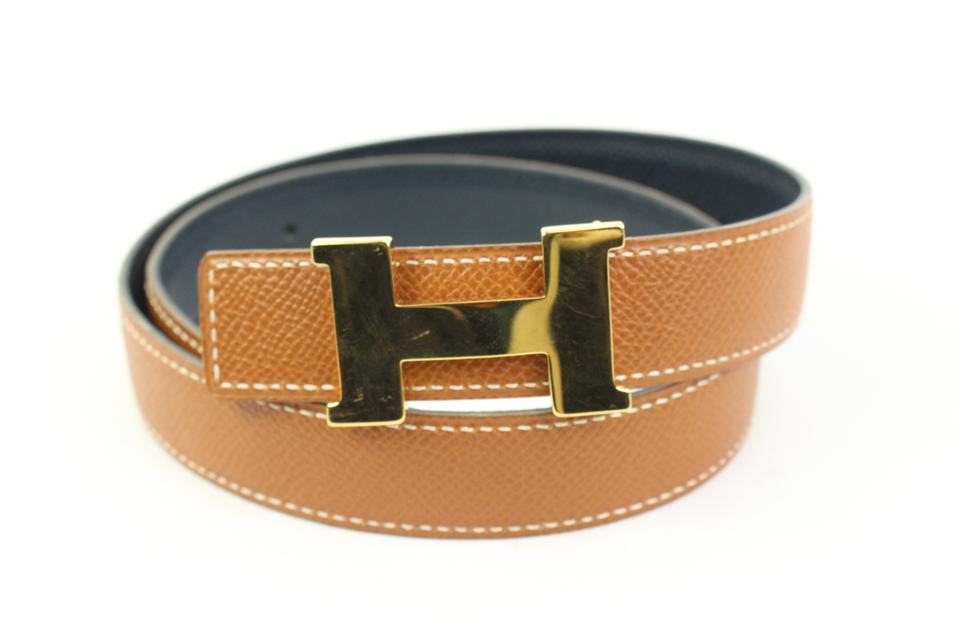 Hermès 24mm Brown x Navy Reveresible H Logo Belt Kit 55h128s
