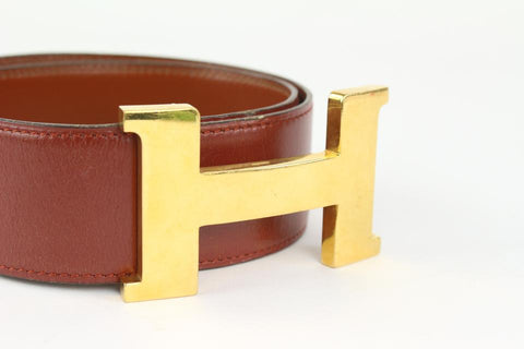 Hermès 42mm H Logo Belt Lit Burgundy x Gold 1020h53
