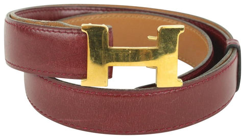 Hermès Burgundy x Gold Reversible 24mm Constance H Logo Belt Kit 1014h12