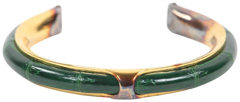 Hermès Emerald Green Crocodile Bangle Bracelet Cuff 3HER1106