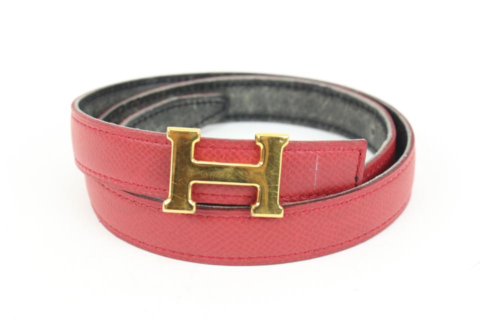 Hermès 18mm Gold x Black x Red Reversible H Logo Thin Belt Kit 25h321s
