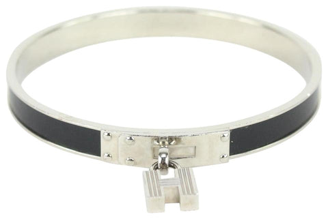 Hermès Silver x Black Kelly Cadena Bangle Bracelet Cuff 23her13