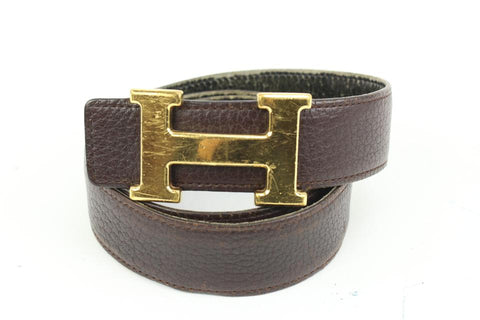 Hermès Chocolate Brown x Black x Gold 32mm Reversible H Logo Belt Kit 91h418s