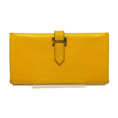 Hermès Yellow Leather Bearn Bifold Flap Long H Wallet 863502
