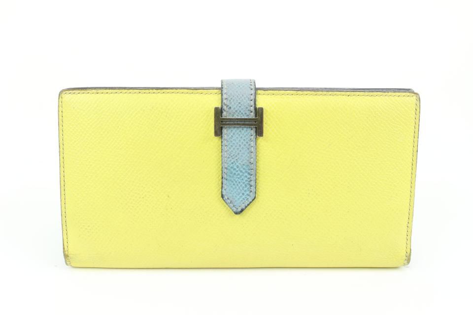 Hermès Yellow x Blue Epsom Leather Long Bifold Bearn Wallet 68h411s