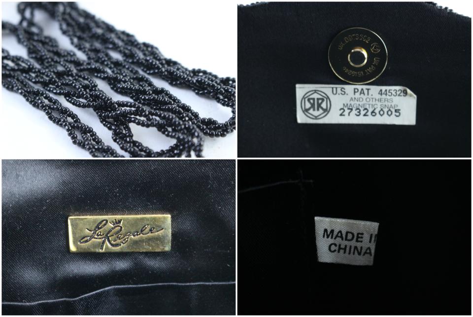 La Regale Black Beaded Clutch Purse, Evening Handbag, Gold Sequin Clasp