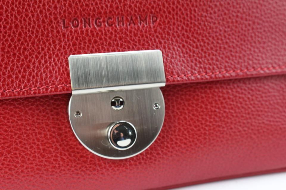 Longchamp Red Leather Lock Flap Clutch