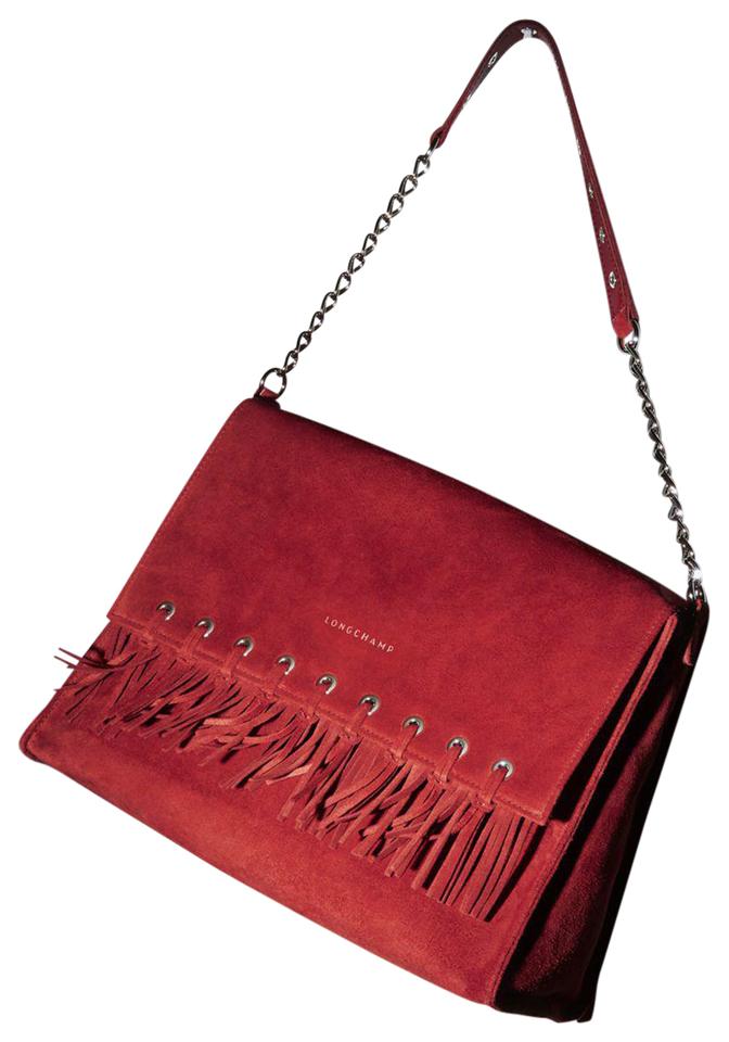 Longchamp Red Paris Rocks Folk Suede Chain Flap Bag243lc56 ...