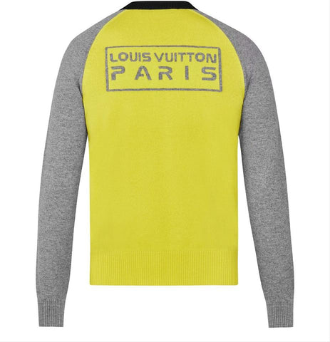 Louis Vuitton Men's Large Grey x Yellow Colour Block Crew Neck Sweater  928lv67