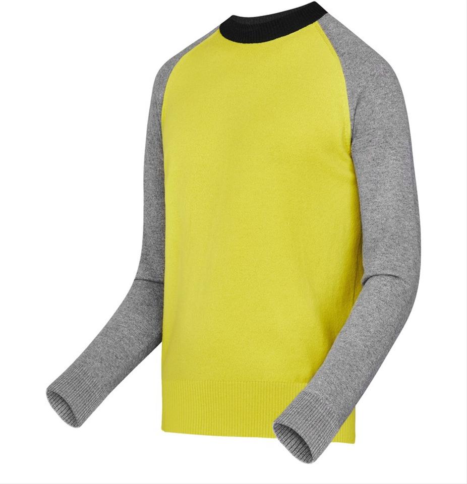Louis Vuitton Men's Large Grey x Yellow Colour Block Crew Neck Sweater 928lv67