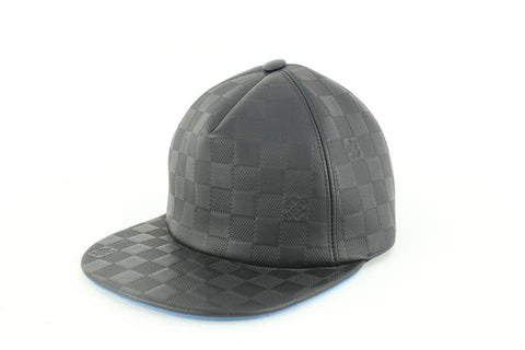 Louis Vuitton 21FW Black x Blue Leather Damier Infini Baseball Cap Hat 16lv45