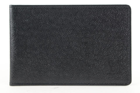 Louis Vuitton Black Leather Card Holder Wallet Case Taiga 430lv61