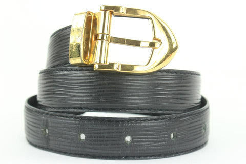 Louis Vuitton 85/34 Black Epi Leather Ceinture Belt Gold Buckle 6lvs17