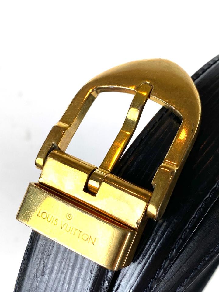 Authentic Louis Vuitton Black Epi Leather Ceinture Gold Buckle Belt Size 38