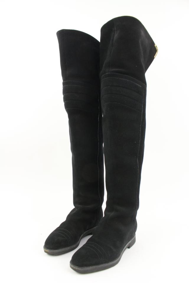 Louis Vuitton Size 35 Rare Black Suede Over the Knee Boots Moto